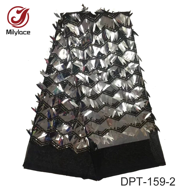 

Popular design african sequins french lace fabric 5 yards tulle lace fabric luxurious party dress lace DPW-159