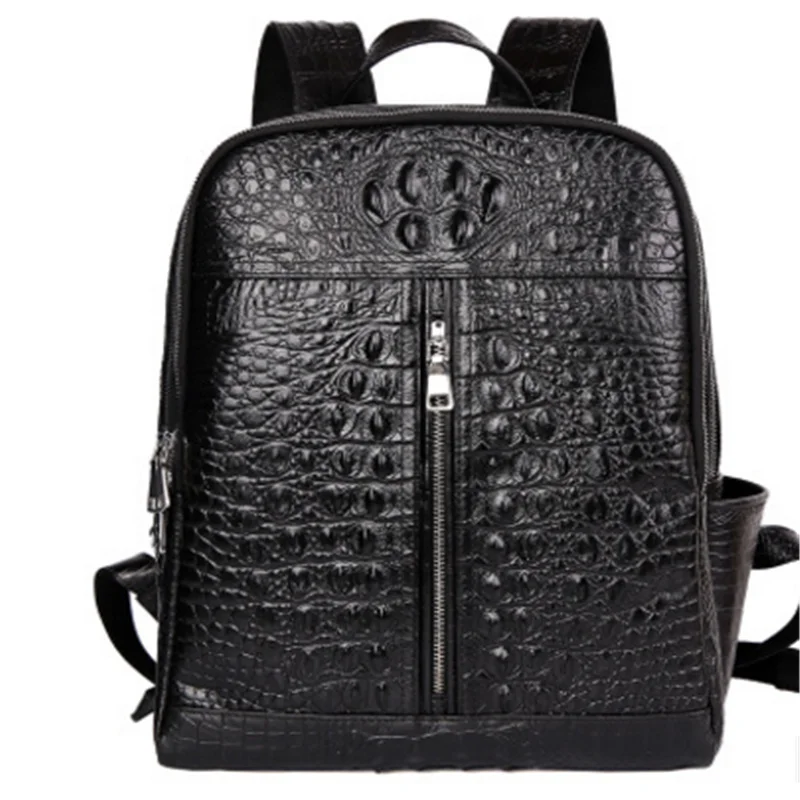 

Alligator Men Backpack First Layer Cow Leather Causal Large Capacity Fashion Travel Bags Double Zipper Genuine Leather Backpack