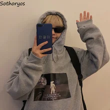 Женские толстовки большого размера, универсальные, черные, элегантные, трендовые, женские, с принтом, корейский стиль, свободные толстовки, для отдыха, для девушек, мягкие, простые