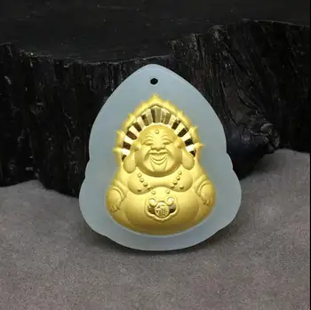 

Full gold inlaid with natural and nebula 3D small Buddha pendant wiping the security certificate