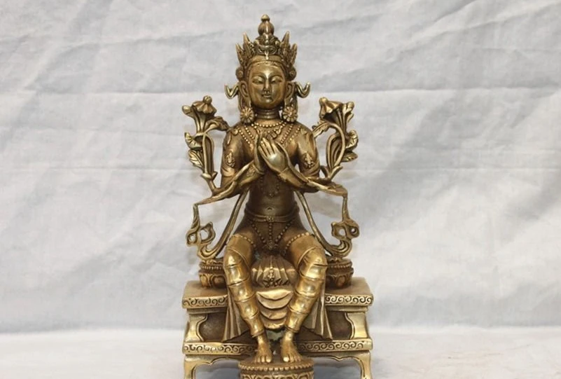 

Tibet Buddhist Fane Brass Copper Maitreya Kwan-Yin Bodhisattva Buddha Statue a 0518