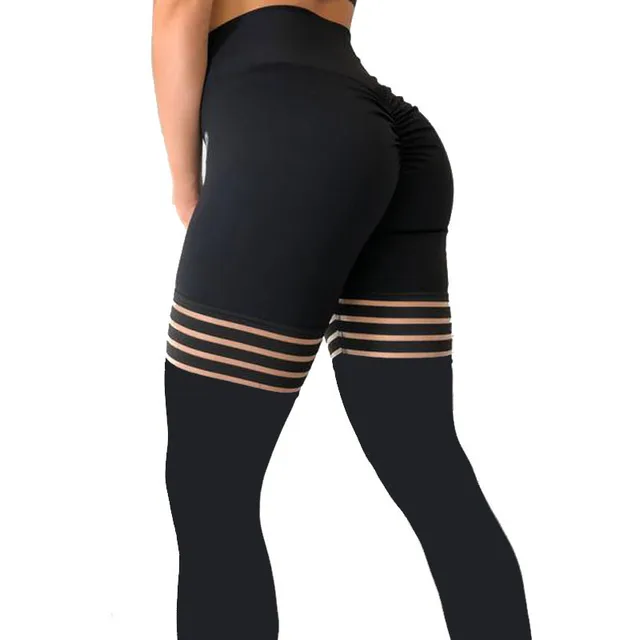 New Black Leggings Fitness Solid Sexy Mesh Patchwork Leggings High Waist Striped  Leggins Large Elasticity Jegging 4