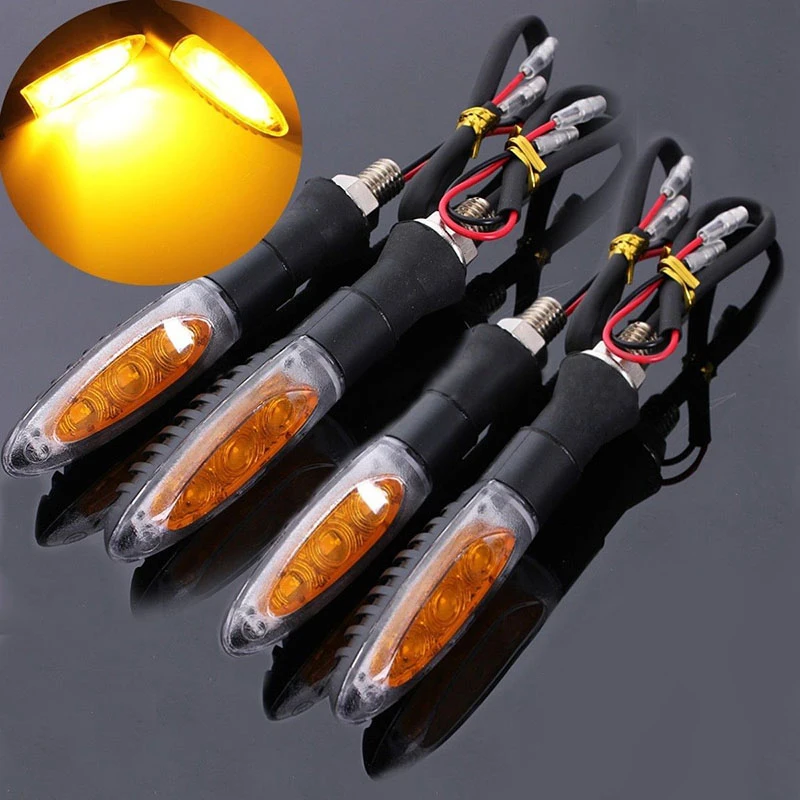 

MAYITR 4Pcs/lot Motorcycle Front Rear Turn Signal Light Bendable Motorbike 3 LED Amber Indicator Blinker Light