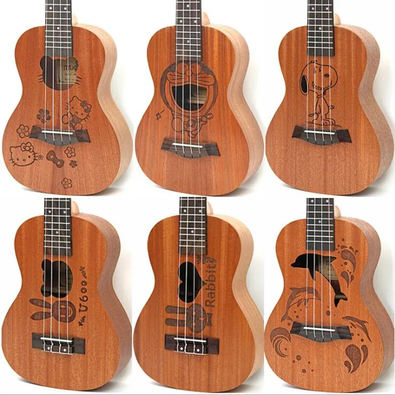 

21" Mini Sapeleh Cartoon & Flower Rosewood Fingerboard Delicate Tuning Peg Nylon String Ukulele Guitar Matte Gift UK-CSKT
