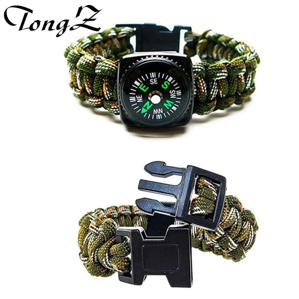 CamouflageMulti-وظيفة الطوارئ بقاء سوار للرجال النساء في الهواء الطلق الإنقاذ المظلة الحبل البوصلة Paracord جديد