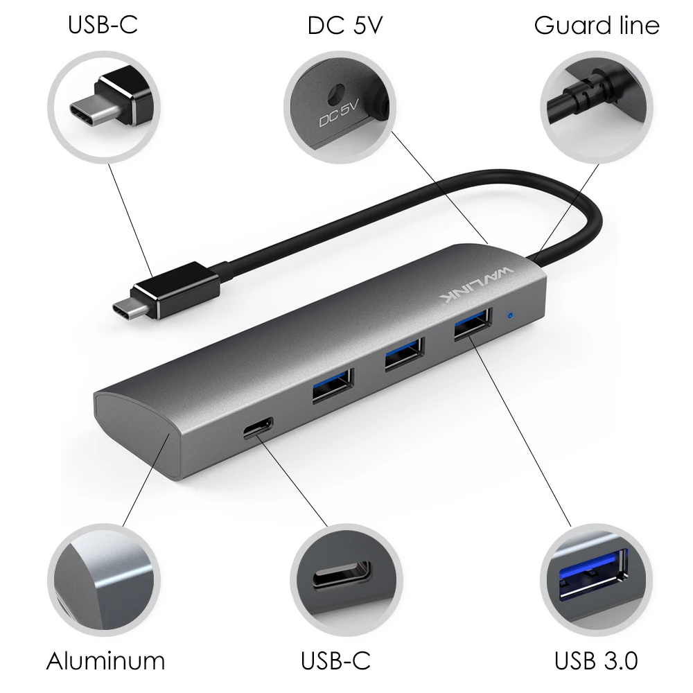 Алюминий 4 порта usb хаб с Мощность адаптер 5 V/4A USB C концентратор Тип