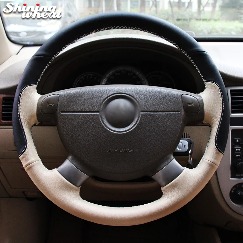 Shining wheat Black Beige Leather Steering Wheel Cover for Chevrolet Lova Chevrolet Aveo Buick Excelle Daewoo Gentra 2013-2015 цена Shining wheat Black Beige Leather Steering Wheel Cover for Chevrolet Lova Chevrolet Aveo Buick Excelle Daewoo Gentra 2013-2015 цены онлайн