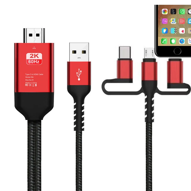 2K 60Hz USB HDMI беспроводной Wifi зеркальный литой Кабель-адаптер для iPhone iPad iOS Micro usb type C Android телефон к телевизору HD tv проектор - Цвет: 3in1 Red NO WiFi