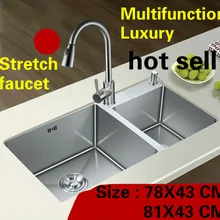 Квартира роскошная кухня ручная раковина двойной паз стрейч кран 304 нержавеющая сталь Горячая 780X430/810x430 мм