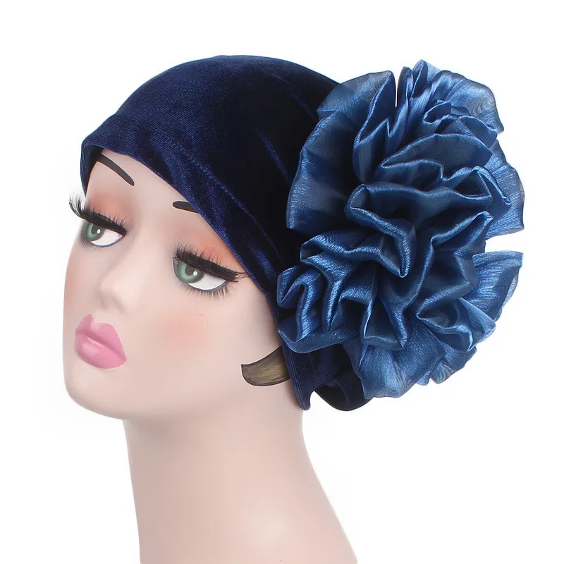 

Ladies Party Hair Accessories 2018 Velvet Big Flower Turban Women Headbands Muslim Islamic Turban Hair Loss Cap Turbante Elegant