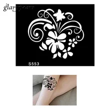 Цельнокроеное платье малая индийская хна тату трафарет для здоровья черного цвета лепестка, цветок Стиль женский боди-арт татуировка хной трафарет пикантный товар S553