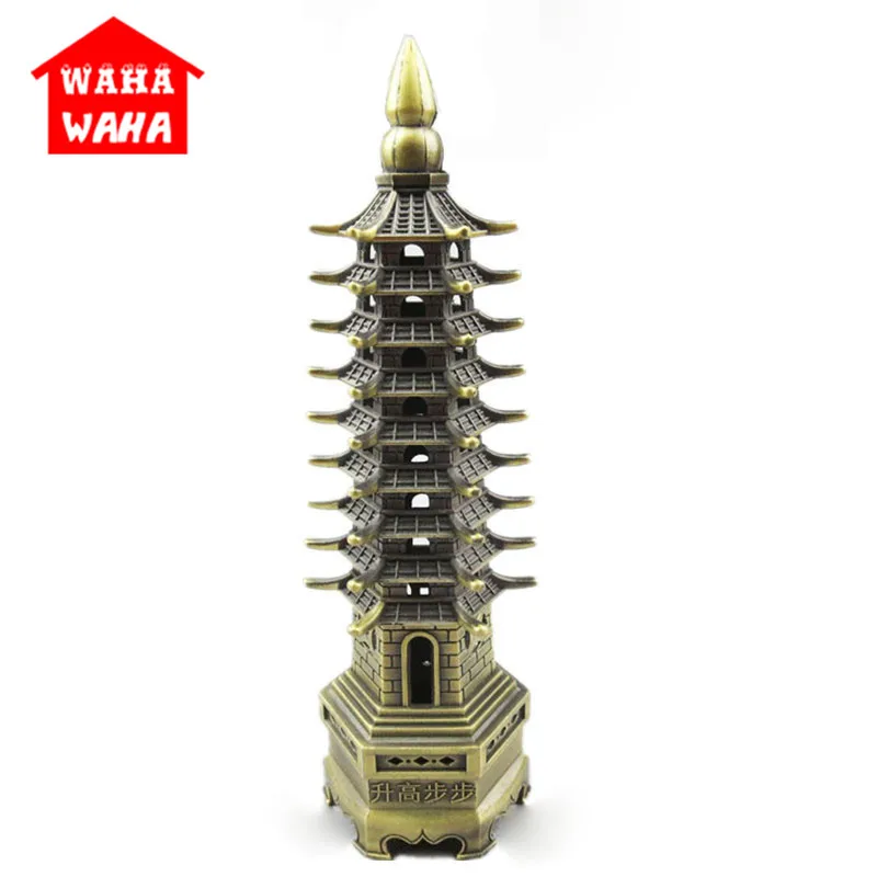 

18 CM Wenchang Pagoda Tower Traditional Chinese Architecture Model Statue Souvenir Gift Home Decoration Zinc Alloy Handicraft