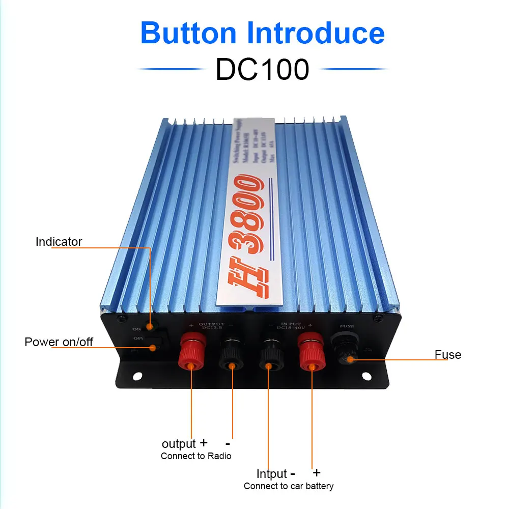 

H3800 Transformer 24V to 13.8V 65A/100A Regulator Power supply for Mobile Two way Radio Car Radio 18V-40V In 13.8V 65A/100A Out