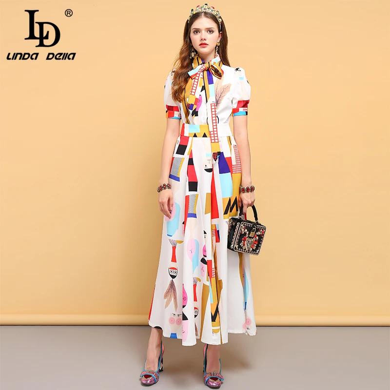 LD LINDA DELLA Fashion Designer Zomer Jurk vrouwen Vlinderdas Tops + Karakter Gedrukt Elegante Casual Lange Broek Twee delige Set LD LINDA DELLA Fashion Designer Zomer Jurk vrouwen Vlinderdas Tops + Karakter Gedrukt Elegante Casual Lange Broek Twee delige Set