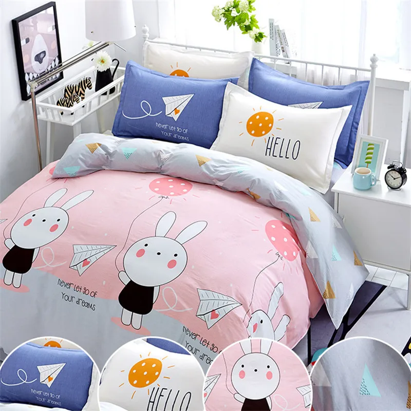 

coxeer 4Pcs Bed Cover Set Soft Cotton Deer Rabbit Printed Comforter Bedding Set Bed Sheet Pillowcase Duvet Cover For 1.8/2.0m