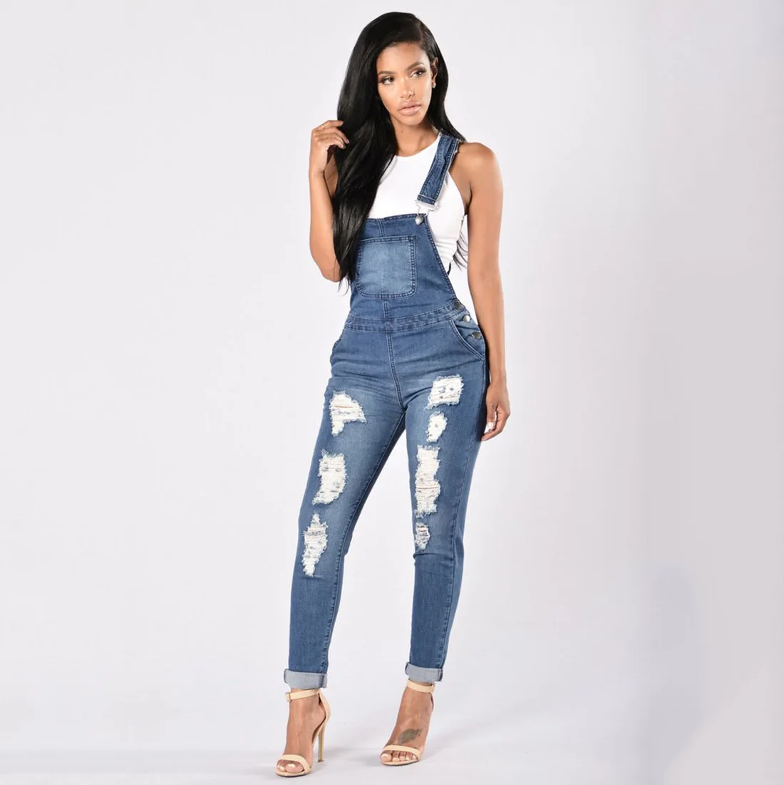 ripped denim jumpsuit