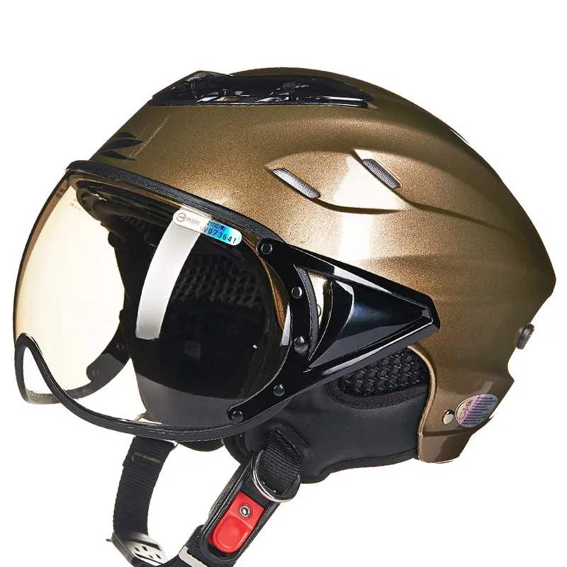 Летний мотоциклетный шлем для электровелосипеда, винтажный шлем для скутера, полушлем, мотоциклетный шлем для мужчин/wo, Мужская емкость для электровелосипеда - Цвет: Gold