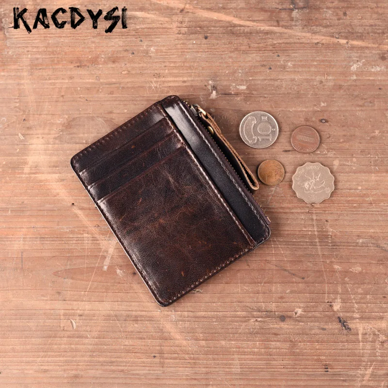 

Natural Cowskin Leather Handmade Unisex Small Wallet Card Case Retro Coin Purse Short Thin Driving Licence Case ID Card Holder