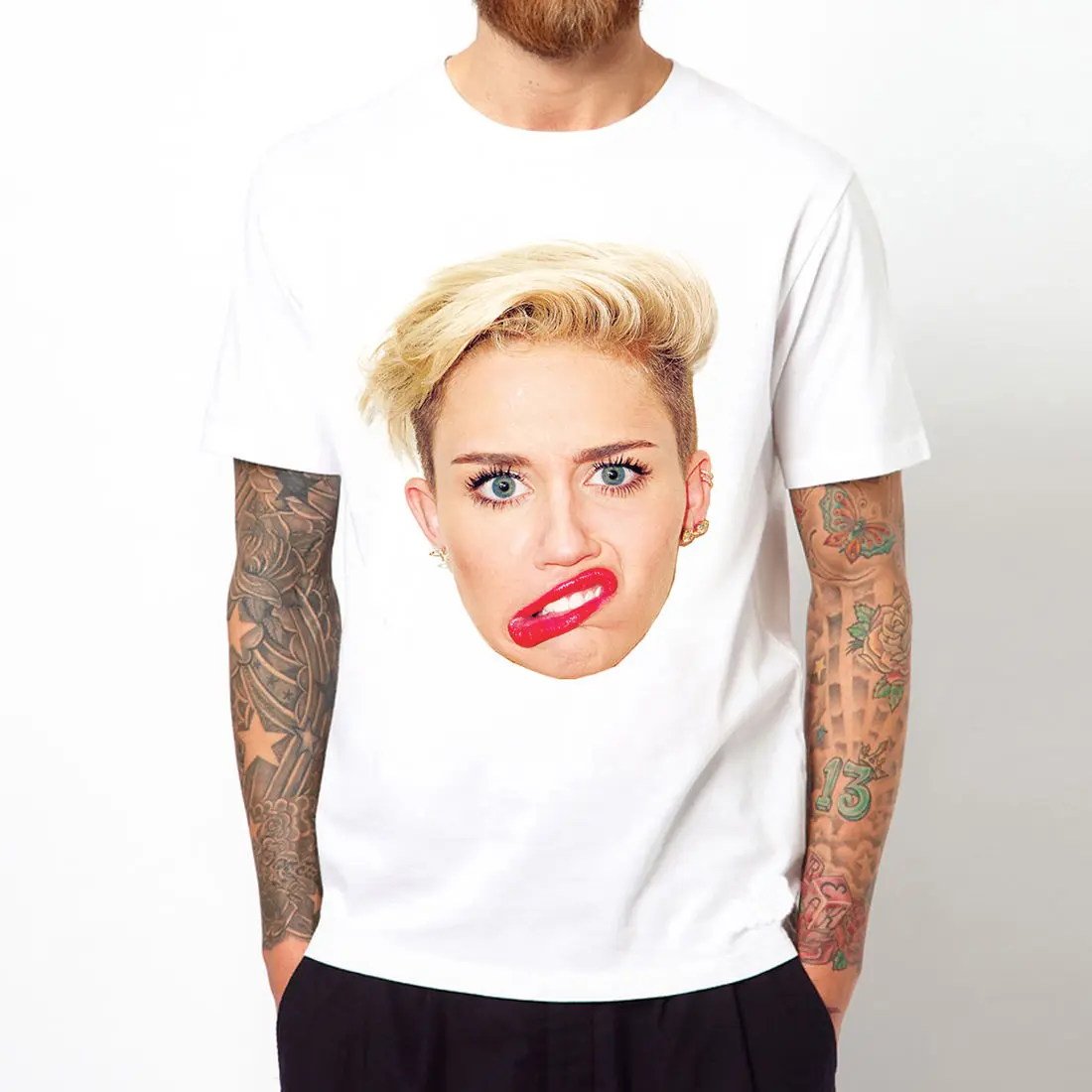 MILEY CYRUS-Face праздничный подарок TWERK BANGERZ белая футболка Мужская топы с коротким
