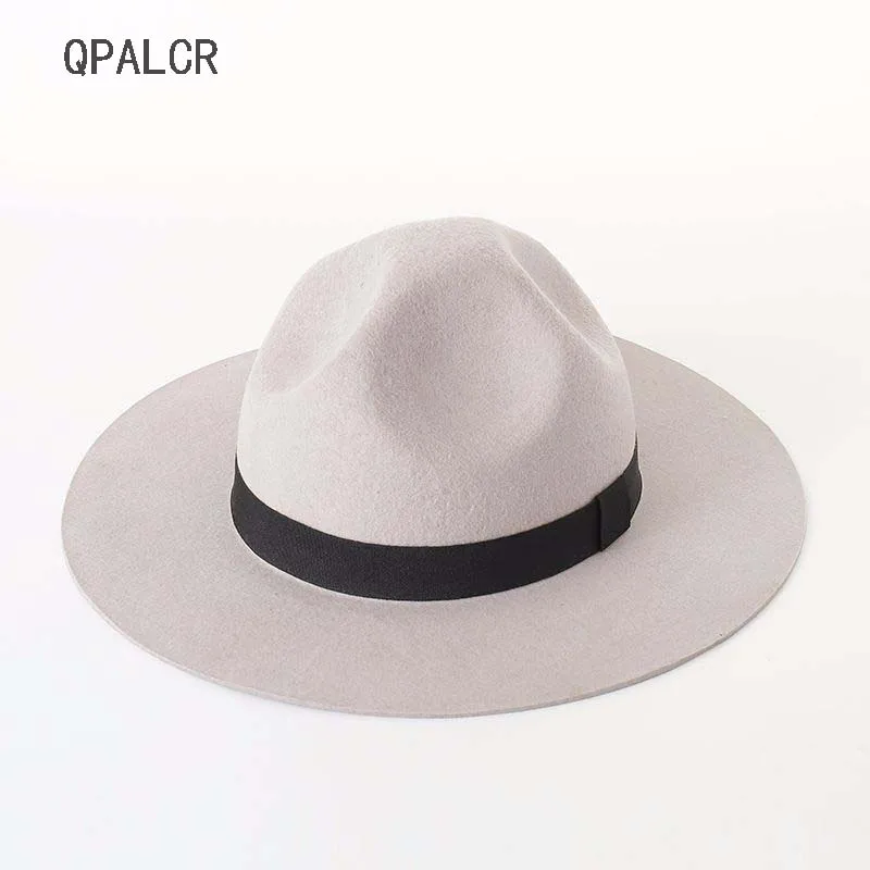 QPALCR Новая Мода Шерсть Fedoras Hat Lrregular Топ фетровая шляпа для Для женщин Для мужчин фетровая Шапки широкими полями серый церкви кепки осень-зима