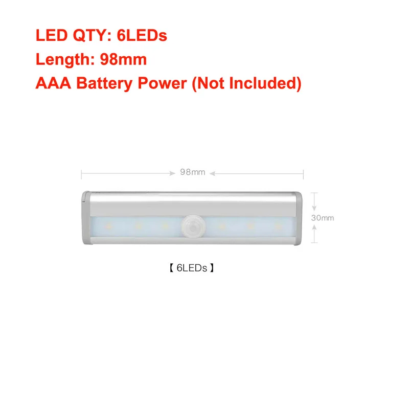 PIR датчик движения светодиодная подсветка под шкаф батарея питания шкаф СВЕТОДИОДНЫЙ шкаф для ламп ящик датчик светильник прихожая балкон светильник ing - Цвет: 9.8CM