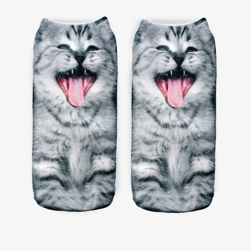 Носки для бега с рисунком счастливого кота 7," короткие носки для мужчин и женщин - Цвет: black