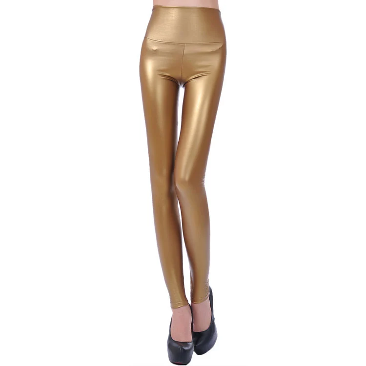 Брюки из искусственной кожи женские зимние брюки женские с высокой талией Эластичные Обтягивающие черные Стрейчевые тонкие женские брюки женские узкие брюки - Цвет: Golden