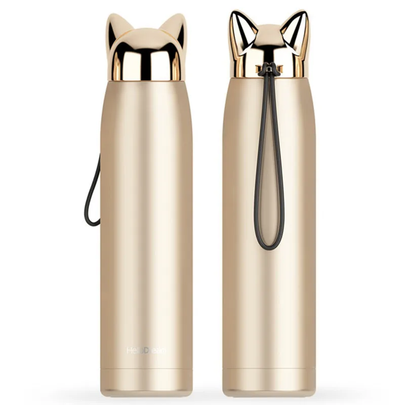

Double Wall Thermos Bottle Stainless Steel Vacuum Flasks Cup 320ml Cute Cat Fox Ear Thermal Coffee Tea Milk Travel Mug Auto Cups