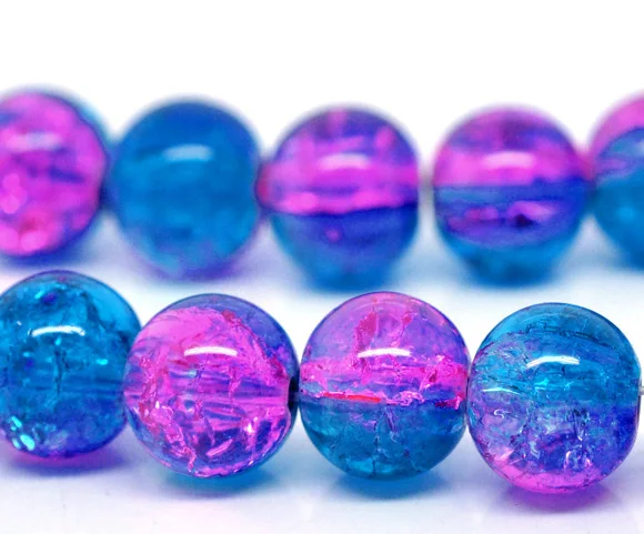 

Doreen Box hot- 160pcs Blue & Pink Crackle Glass Beads 10mm(B12249)