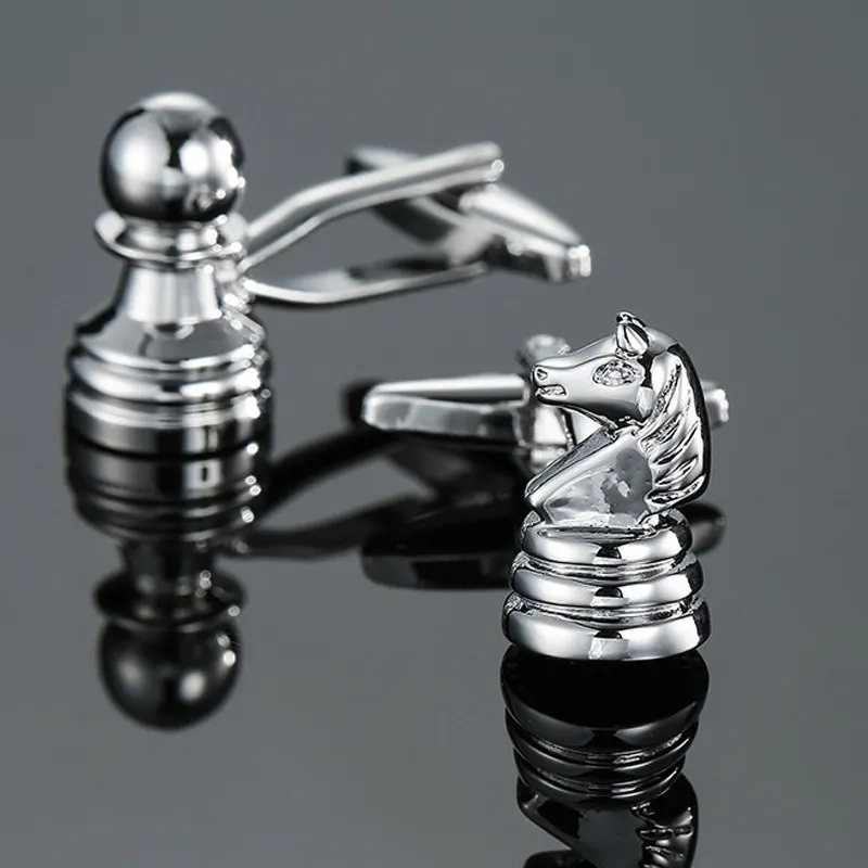 

High Quality Silver Chess Cufflinks Fashion Men's Shirts Cufflinks High-end French Shirts Cufflinks Free of Freight