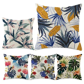 

Tropical Pillow Cover Cushion Case Green Leaf of Tropical Palm Telopea Monstera Ceriman Pineapple Home Decorective Cushion Cover