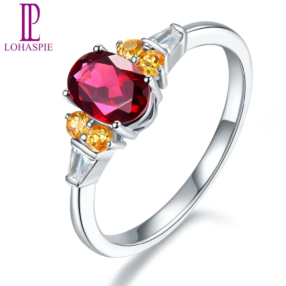 LP Solid 14K White Gold Natural Rhodolite Orange