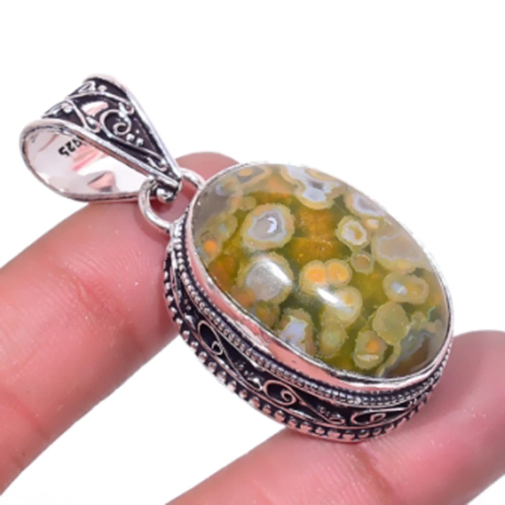 

Ocean Jaspers Pendant Silver Overlay over Copper, USA Size 47mm , P6485
