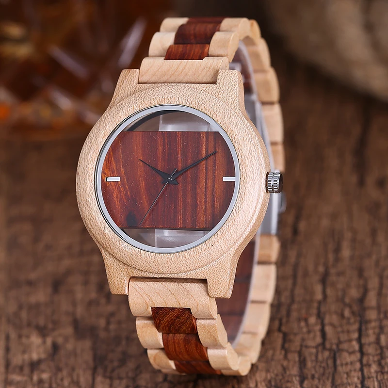 

Fashion Wooden Watch Men Unique Dial Bamboo Sport Watch Analog Transparent Black Hands Wood Quartz Clock Geneva Women Man 2017