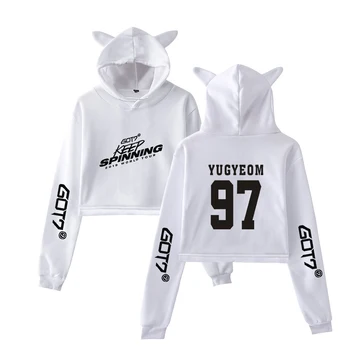 

2019 KPOP GOT7 WORLD TOUR KEEP SPINNING NEW print fashion trend sala Cat Crop Top Women Hoodies Sweatshirt Sexy hot clothes