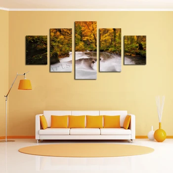 

Unframed 5 Panels Nature Yellow Tree Water Canvas Print Painting Modern Canvas Wall Art for Wall Decor Home Decoration Artwork