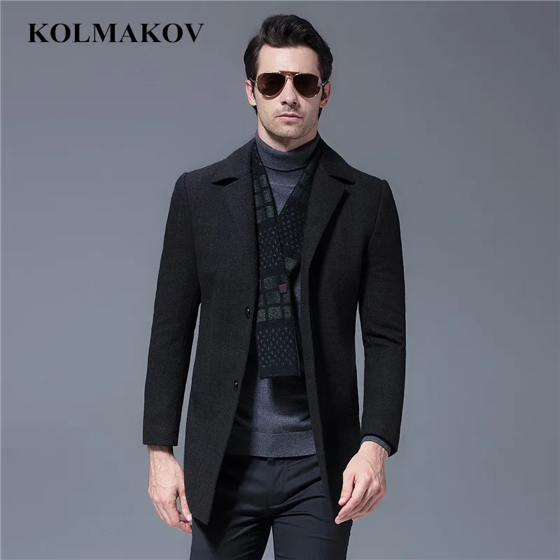 KOLMAKOV 2018 Men's Woolen Coats with Scarf Collar Homme Autumn Fashion ...