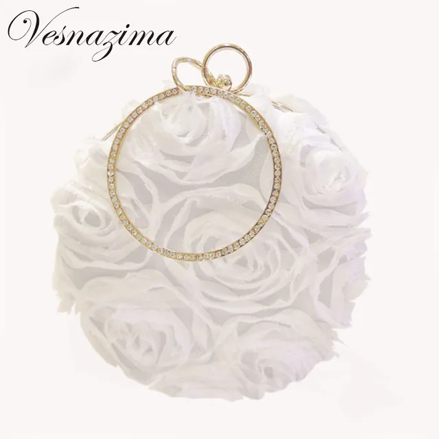 Vz White Fl Wedding Bag For Bride Beige Evening Bags Bridesmades Vz White Fl Wedding Bag For Bride Beige Evening Bags Bridesmades Clutches Round Las