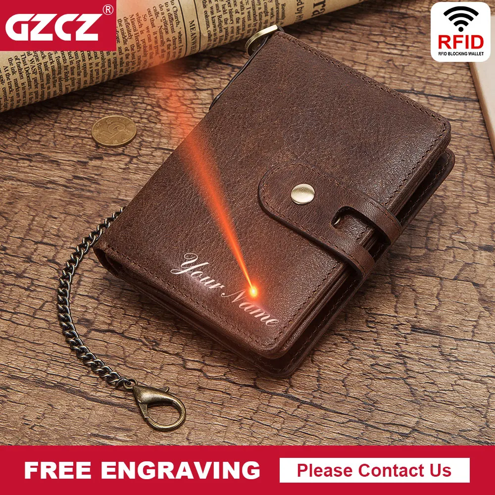 Цена GZCZ повседневный мужской кошелек Crazy Horse, кошелек для монет, Короткий Мужской кошелек для денег, качественный дизайнерский кошелек на цепочке...