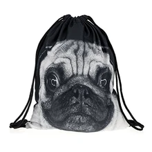 Pug printing Teenage Drawstring Bag Shoulder School Rucksack Handbag Travel Gym