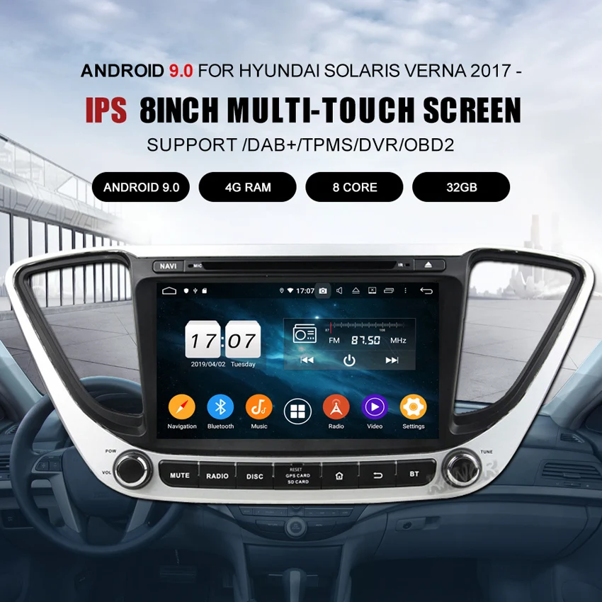 Discount KANOR IPS Android 9.0 Octa Core 2din Car Radio For Hyundai Solaris Verna 2017 Navigation Radio Audio Video Player GPS Multimedia 3