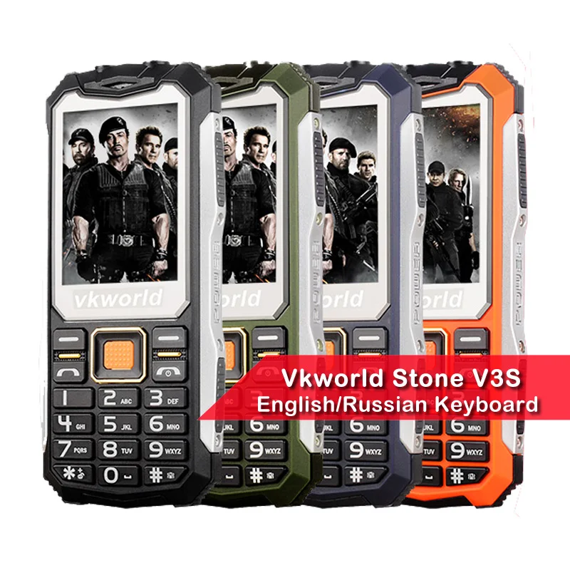 Русская клавиатура VKWorld Stone V3S 2,4 дюймов водонепроницаемый дропстойкий пылезащитный Мобильный телефон двойной светодиодный светильник FM Dual SIM сотовый телефон