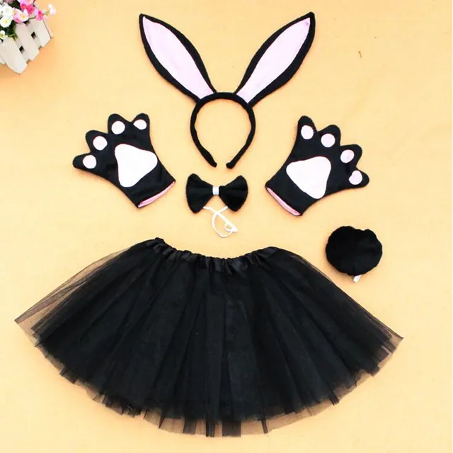 Long Bunny Ear Headband Bow Tie Tail Paws Gloves Tutu Skirt Costume Set
