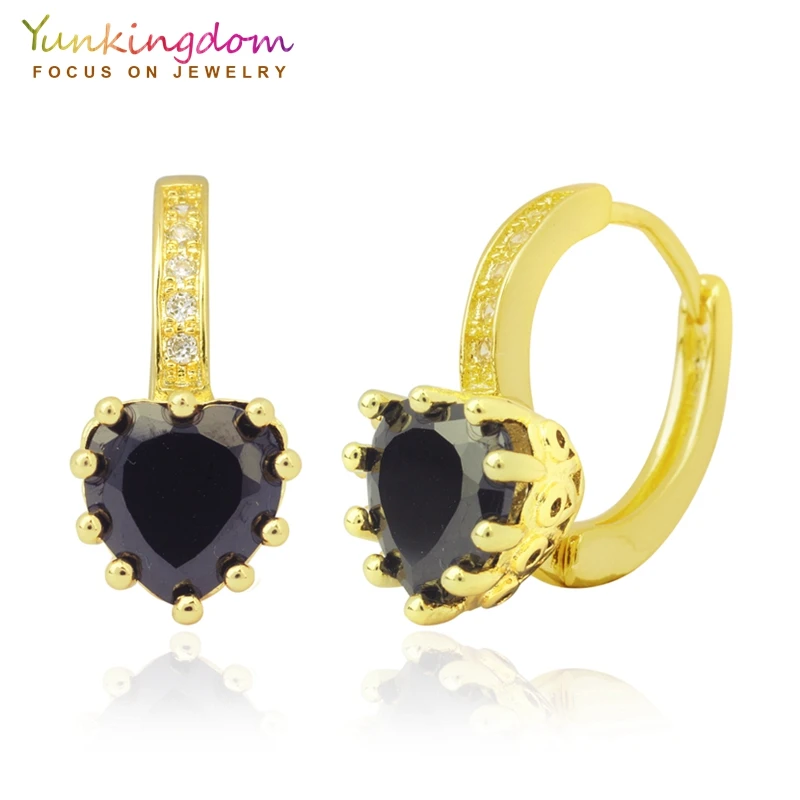 

Yunkingdom Black Geometric Love Heart Hoop Earrings Gold Color Fashion Jewelry Wholesale