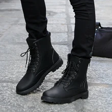 2017 otoño zapatos de cuero de los hombres Martin botas negras de moda aumentar botines plana con zapatos de la marca de Los zapatos de color amarillo marrón