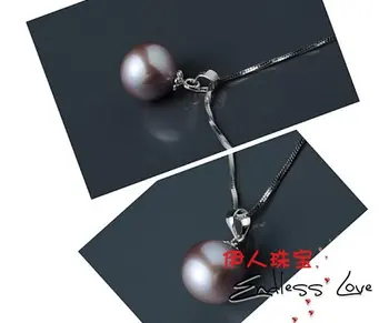 

Hot Christmas Promotion!!! 9-10mm Perfect Round Pearl Pendant Necklace with 925 Silver Chain Purple Pearl Color +Free Shipping