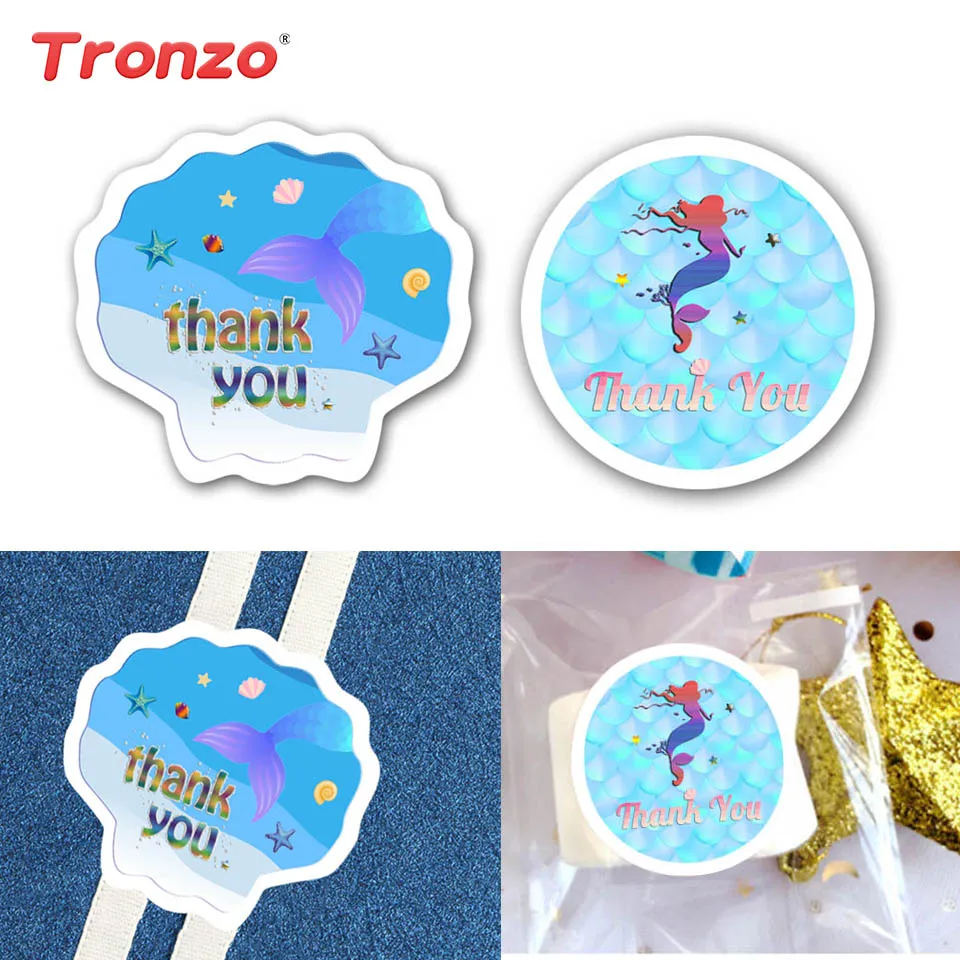 

Tronzo 50pcs Mermaid Party Stickers Shell Thank You Candy Boxes Gift Bags Sticker Birthday Party Decorations Kids Mermaid Decor