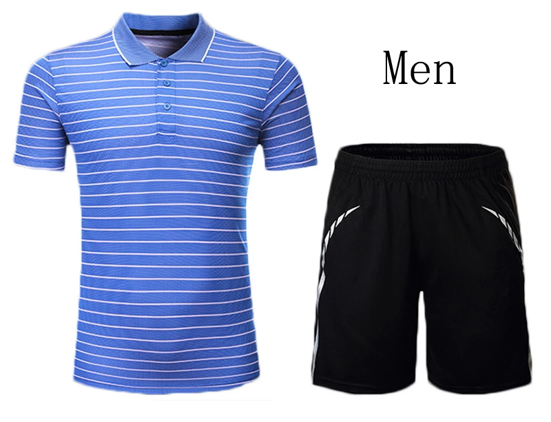 Для игры в бадминтон одежда быстросохнущие Спортивная одежда для тренировок, рубашка для настольного тенниса, теннис футболка, Для мужчин Для женщин короткий рукав рубашка для бадминтона NM75 - Цвет: Men Stripe blue