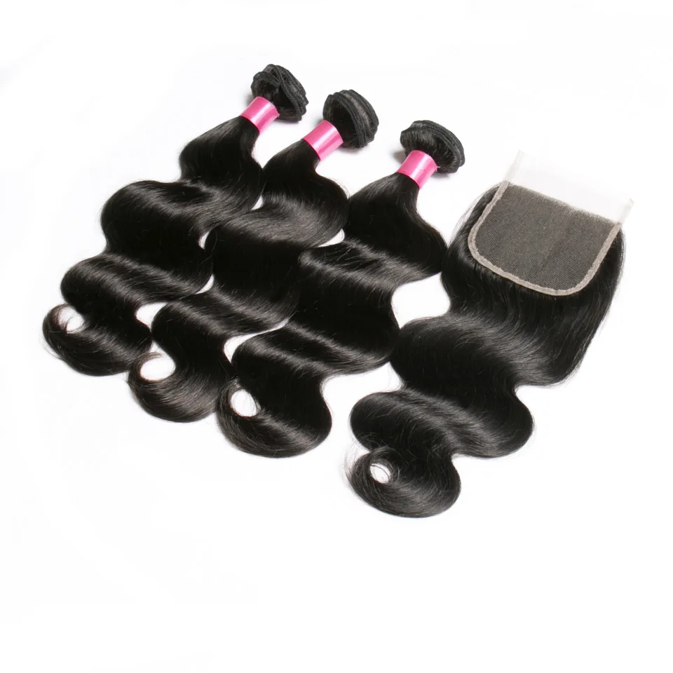 Chloe Hair Brazilian Remy Hair 3 Bundles Body Wave Human Bundles With Closure 4*4 Natural Color Knots Bleached