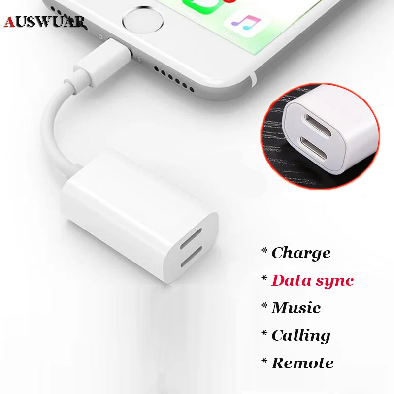 

2 In 1 Audio & Charger Adapter Cable For iPhone 7 8 Plus X Music Calling Charging Adapter Cable Support Data Sync for iPhone